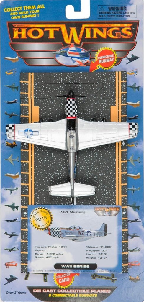 Hot Wings Planes P-51 Mustang with Connectible Runway,Silver