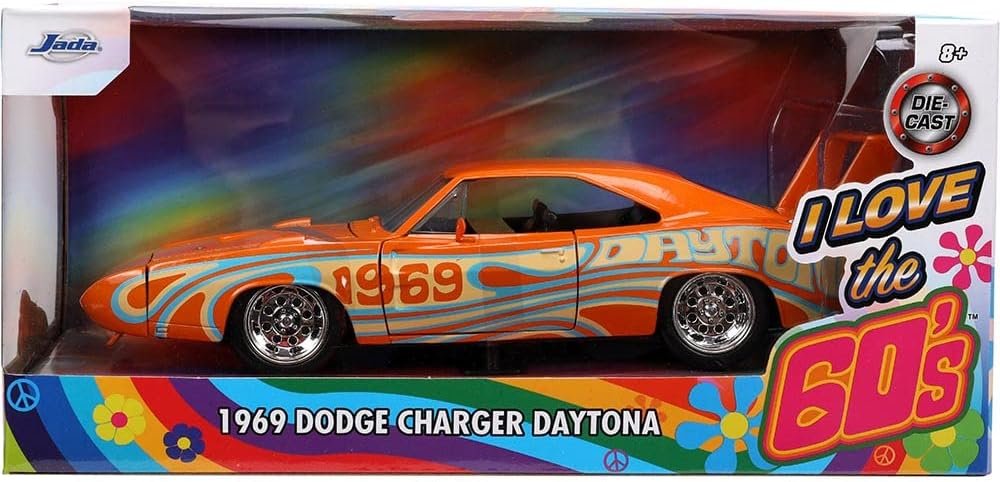 Jada Toys I Love The 60’s 1:24 1969 Dodge Charger Daytona Die-Cast Car, Toys for Kids and Adults, Orange