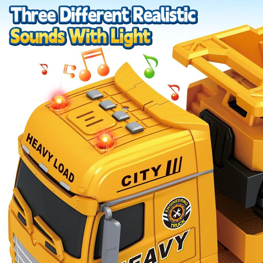 Kids Toys for 3 4 5 6 7 8 Years Old Boys, 15 Construction Truck Toy with Lights, Sounds, Toddler Friction Powered Truck Vehicle Toy for Boys Girls Birthday Gifts