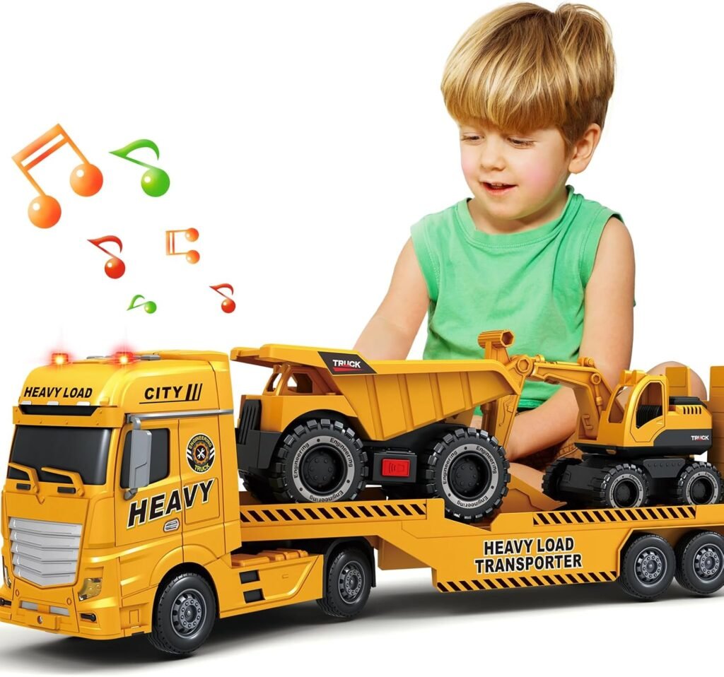 Kids Toys for 3 4 5 6 7 8 Years Old Boys, 15 Construction Truck Toy with Lights, Sounds, Toddler Friction Powered Truck Vehicle Toy for Boys Girls Birthday Gifts
