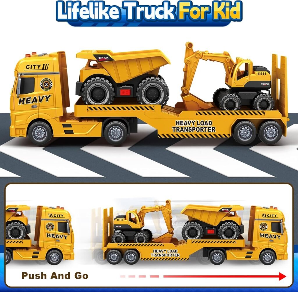 Kids Toys for 3 4 5 6 7 8 Years Old Boys, 15 Construction Truck Toy with Lights, Sounds, Toddler Friction Powered Truck Vehicle Toy for Boys Girls Birthday Gifts