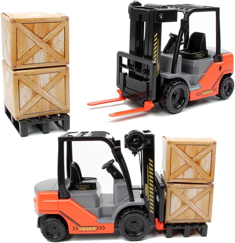 Liberty Imports Toy Forklift Truck with Pallet  Cargo - 1:22 Scale Friction Powered Wheels  Manual Lifting Control - Warehouse Lifting Vehicle for Kids Play