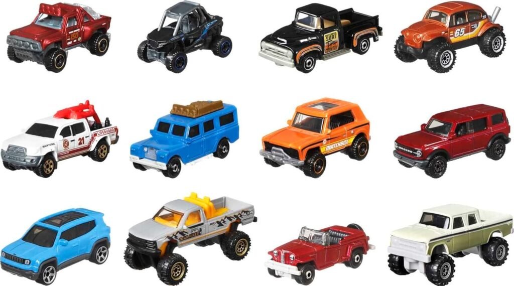Matchbox Adventure Variety Pack of 12 Die-Cast 1:64 Scale Trucks, Off-Road Cars  SUVs, Rescue Vehicles  Jeeps, Toy for Kids 3 Years Old  Older