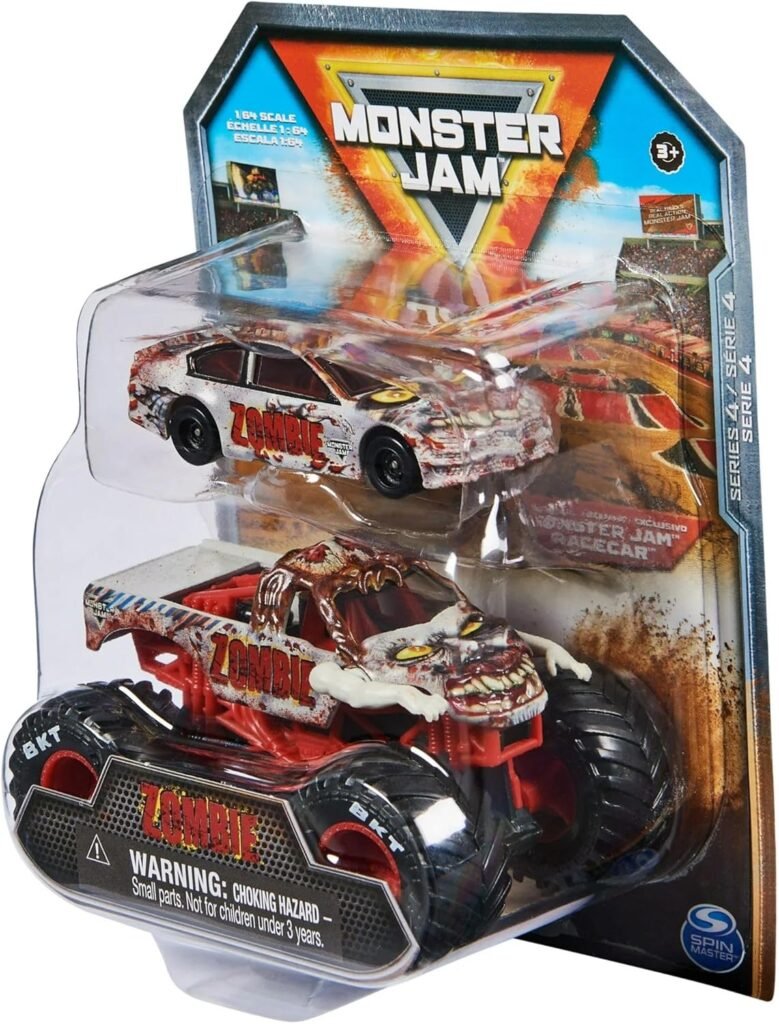 Monster Jam Official 1:64 Scale Diecast 2-Pack Monster Truck and Race Car Series 4 Zombie