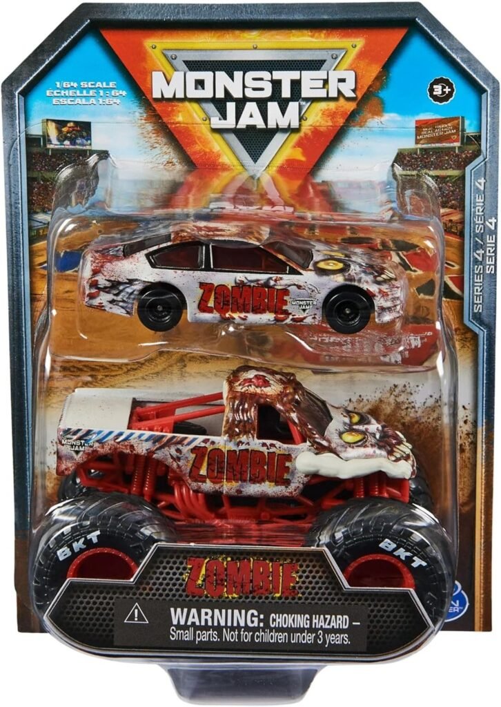 Monster Jam Official 1:64 Scale Diecast 2-Pack Monster Truck and Race Car Series 4 Zombie