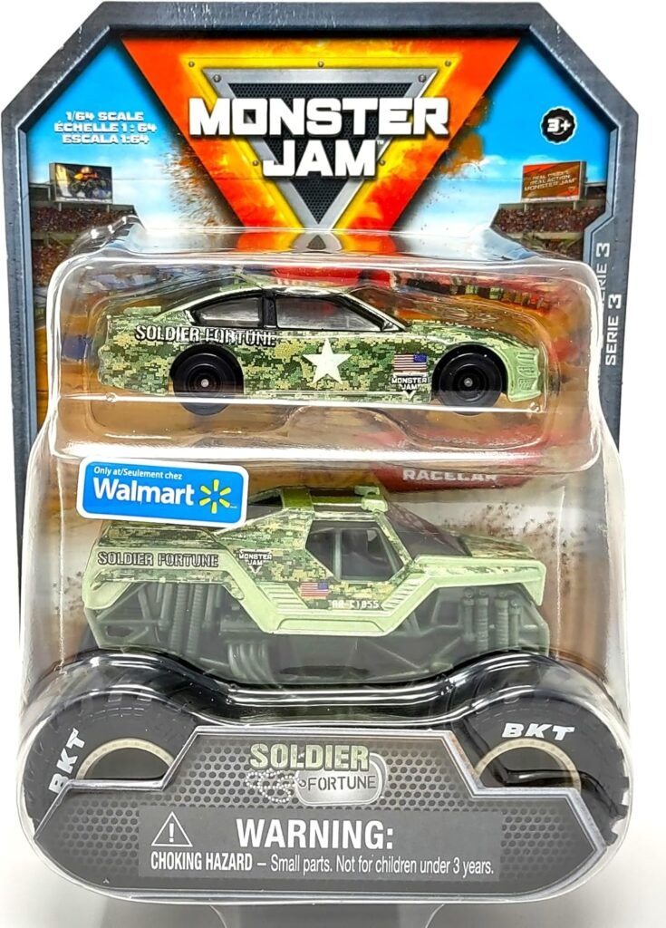 Monster Jam Official 1:64 Scale Diecast 2-Pack Monster Truck and Race Car: Son-uva Digger (Soldier Fortune)