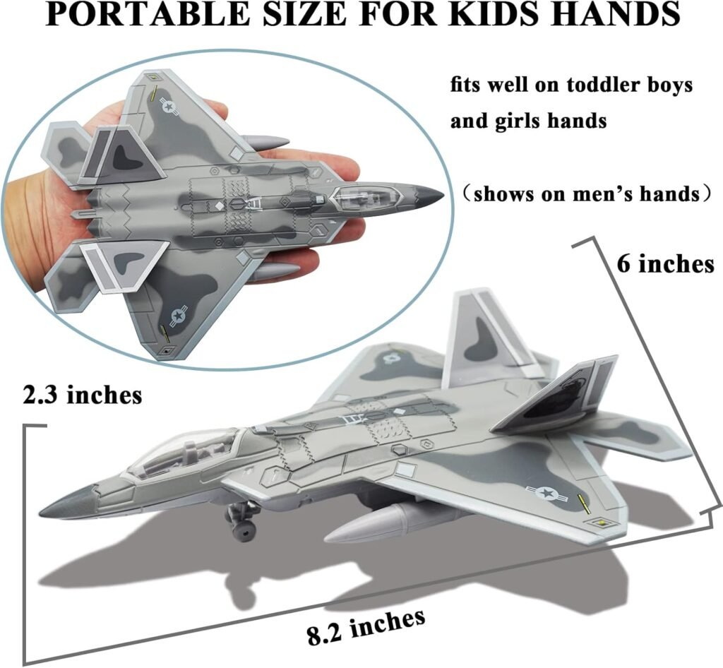 OTONOPI Fighter Jet Toy F-22 Raptor Fighter Bomber Aircraft Diecast Army Fighting Jet 1/100 Airplanes Model with Lights and Sounds for Kids