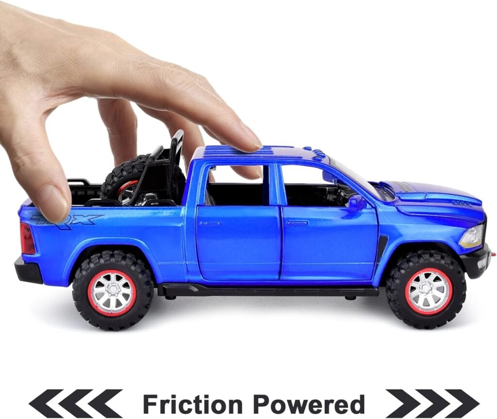 RAM 1500 Pickup Truck Toys for Boy Age 4-7 Diecast Metal Model Trucks Open Door Pull Back Toy Cars with Lights and Sound Gift for Kids 3-8 Years