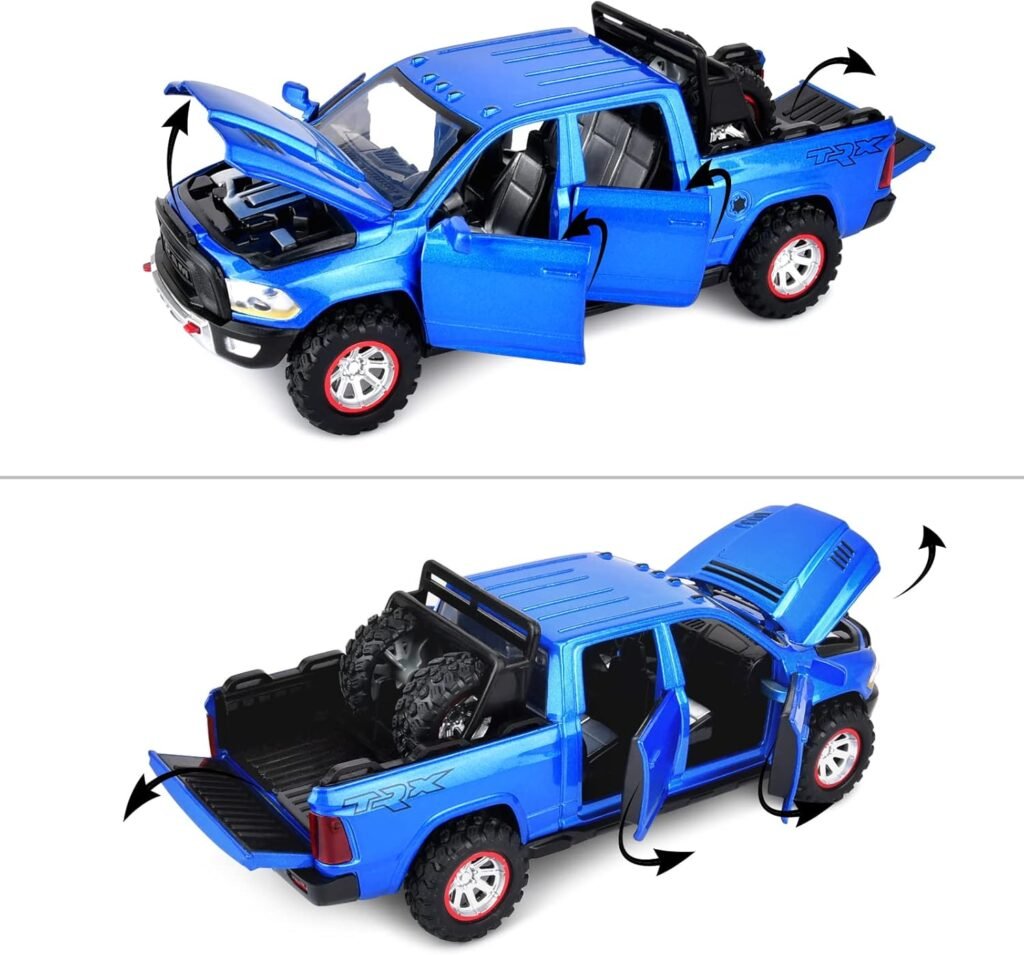RAM 1500 Pickup Truck Toys for Boy Age 4-7 Diecast Metal Model Trucks Open Door Pull Back Toy Cars with Lights and Sound Gift for Kids 3-8 Years