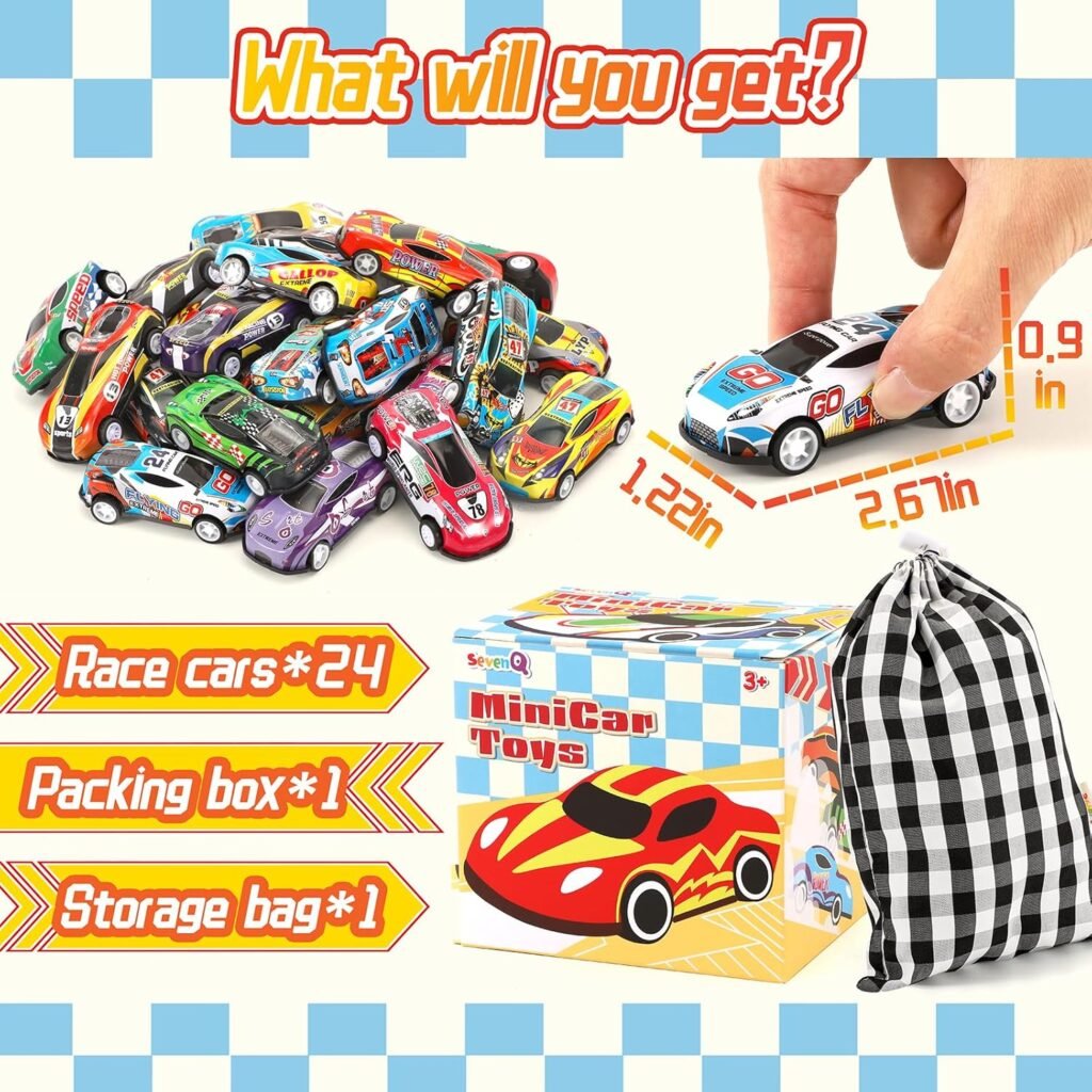 Toy Cars for Kids, 24Pcs Race Cars Pull Back Cars Playsets with Storage Bags,Party Favors Kids Prizes Fillers Bulk Gifts for Boys and Girls Car Game Treasure Chest