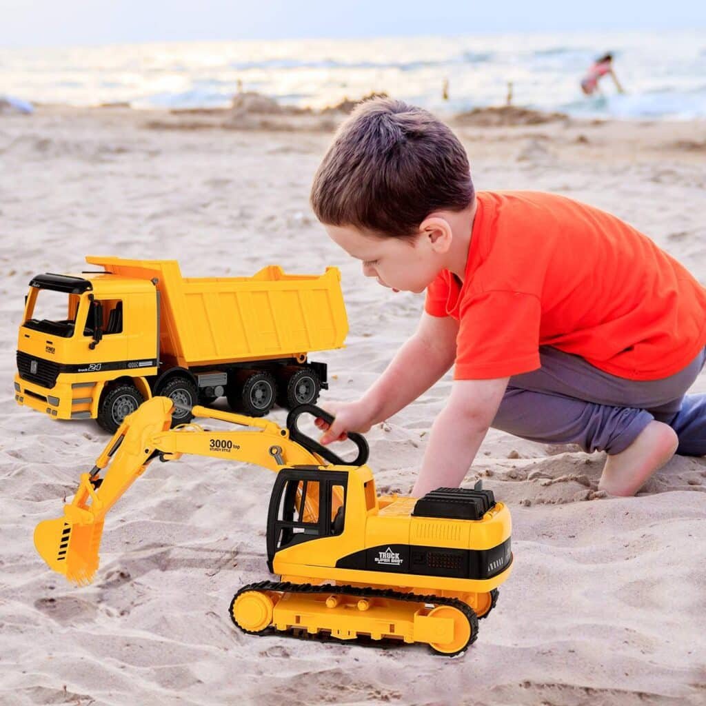 Toy To Enjoy Construction Toys - Excavator  Dump Truck Toy for Kids (Set of 2) – Moveable Claw  Lifting Back – Garbage Truck  Bulldozer Digger – Construction Vehicles for Boys  Kids