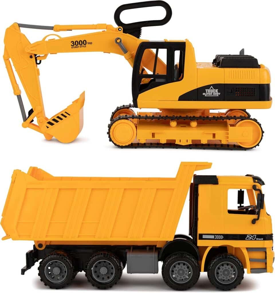 Toy To Enjoy Construction Toys - Excavator  Dump Truck Toy for Kids (Set of 2) – Moveable Claw  Lifting Back – Garbage Truck  Bulldozer Digger – Construction Vehicles for Boys  Kids