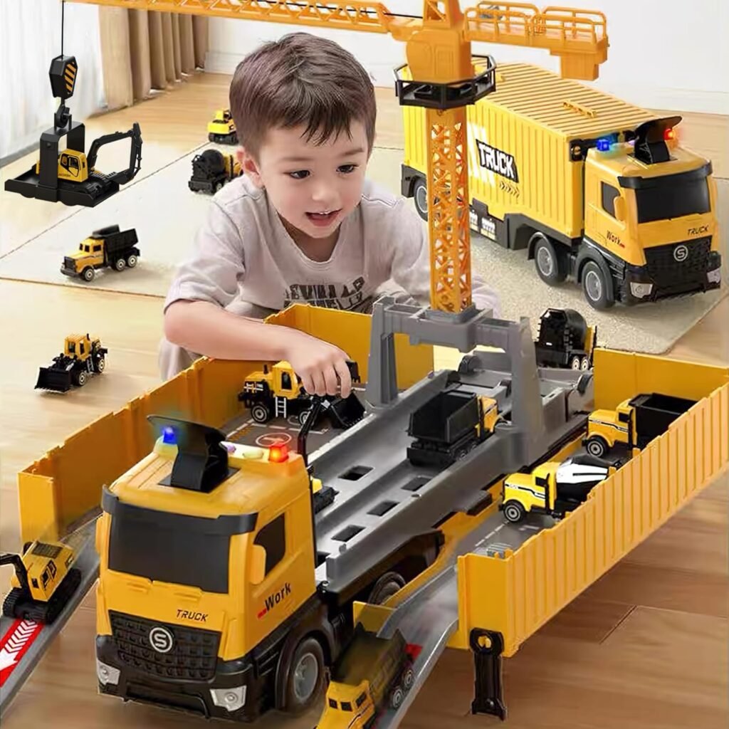 Construction Toys Truck Crane for Kids - Truck Race Track Kids Toy Eject Car Set Excavator Bulldozer Dump Trucks Cement Truck Vehicle Easter Christmas Birthday 2+ 3 4 5 6 7 8 Years Old Boy Girl Gift