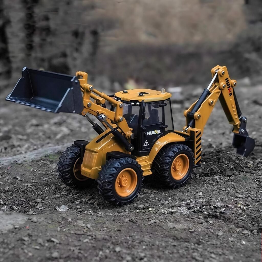 GeminiGenius Backhoe Loader Toy for Kids- Loader with Changeable Front Loader and Backhoe Loader Construction Vehicle Toy 1/50 Scale 2 in 1 Digger and Loder Alloy Model Toys Vehicle Gifts for Kids