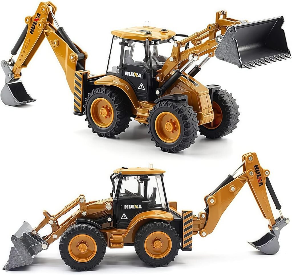 GeminiGenius Backhoe Loader Toy for Kids- Loader with Changeable Front Loader and Backhoe Loader Construction Vehicle Toy 1/50 Scale 2 in 1 Digger and Loder Alloy Model Toys Vehicle Gifts for Kids
