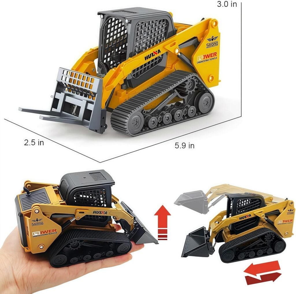 GeminiGenius Construction Truck 3 in 1 Tracked Forklift with Metal Loader Shovel and Grab Shovel Construction Vehicle 1/50 Scale Alloy Tracked Tractor Toys for Kids(Tracked/Brown)