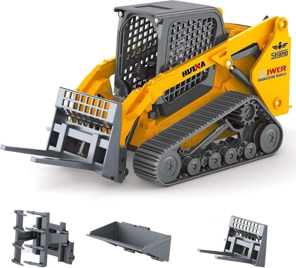 GeminiGenius Construction Truck 3 in 1 Tracked Forklift with Metal Loader Shovel and Grab Shovel Construction Vehicle 1/50 Scale Alloy Tracked Tractor Toys for Kids(Tracked/Brown)