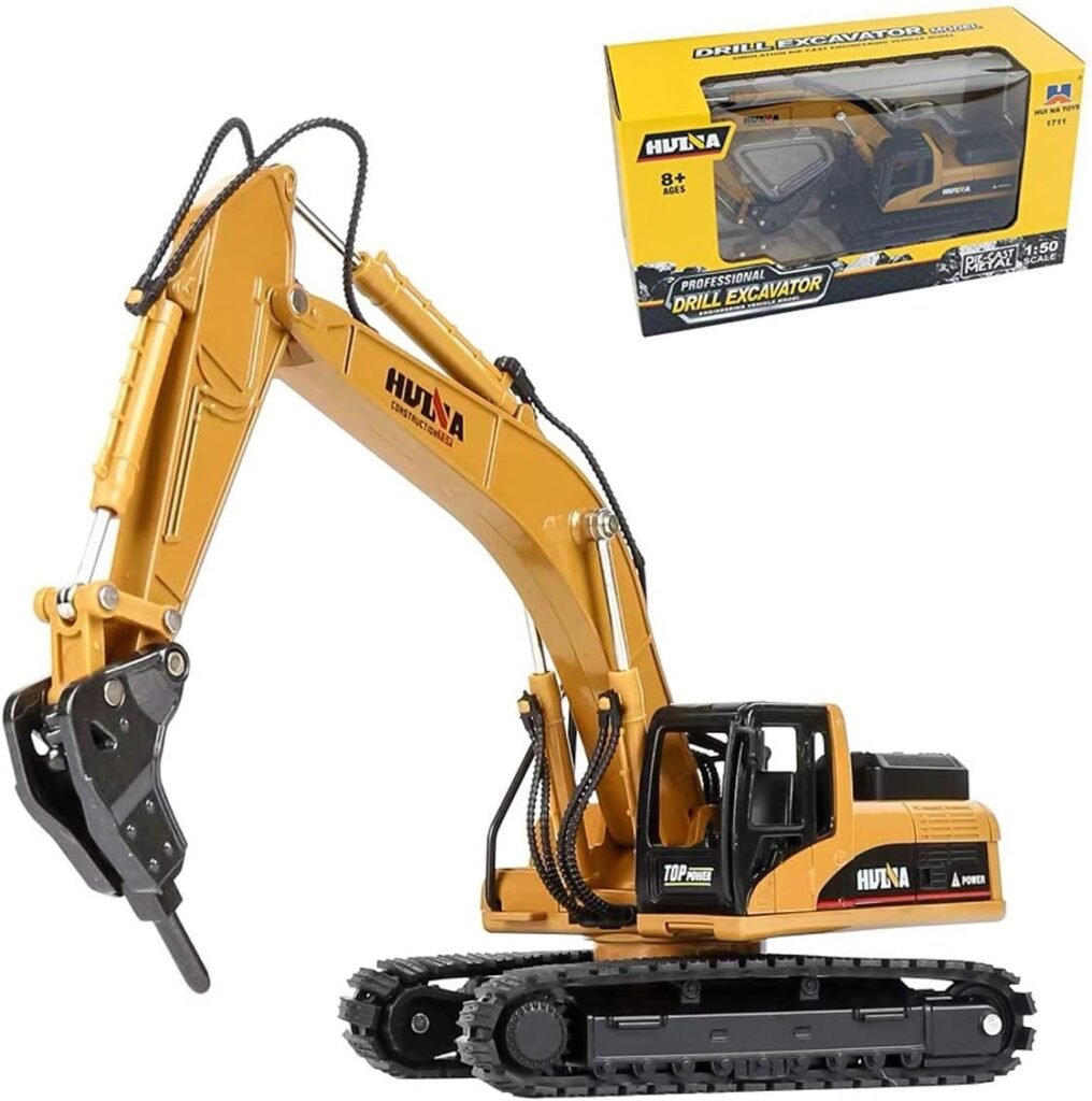 GeminiGenius Drill Excavator Construction Site Vehicle Toys 1:50 Scale Diecast Digger and Driller Engineering Dump Truck Collectible Toys for Kids and Decoration for House (Demolition Machine)