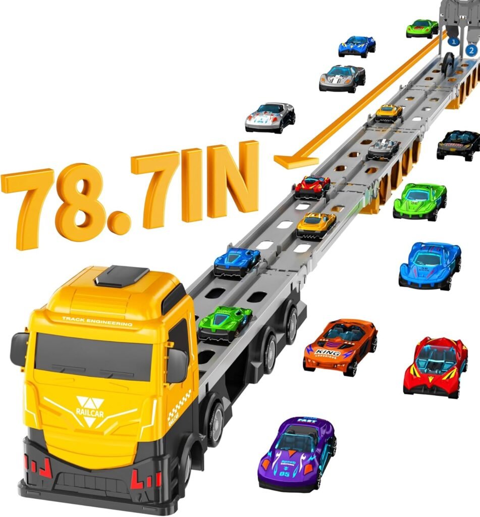 iHaHa 78 inches Transport Truck with 24pcs Die-Cast Cars Toys, Cars Toddler Toys Gifts for 2 3 4 5 6 7 Years Old Boys Girls Kids, Boys Toys Age 3-5 4-7