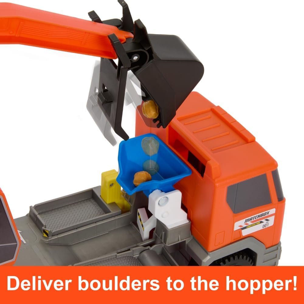 Matchbox Cars Playset, Action Drivers Transforming Excavator, Large Toy Truck, 1:64 Scale Construction Vehicle  4 Accessories