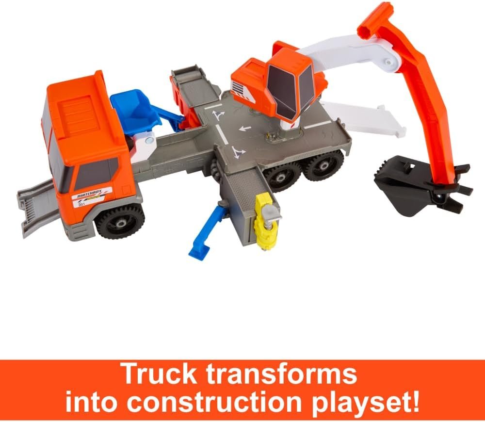 Matchbox Cars Playset, Action Drivers Transforming Excavator, Large Toy Truck, 1:64 Scale Construction Vehicle  4 Accessories