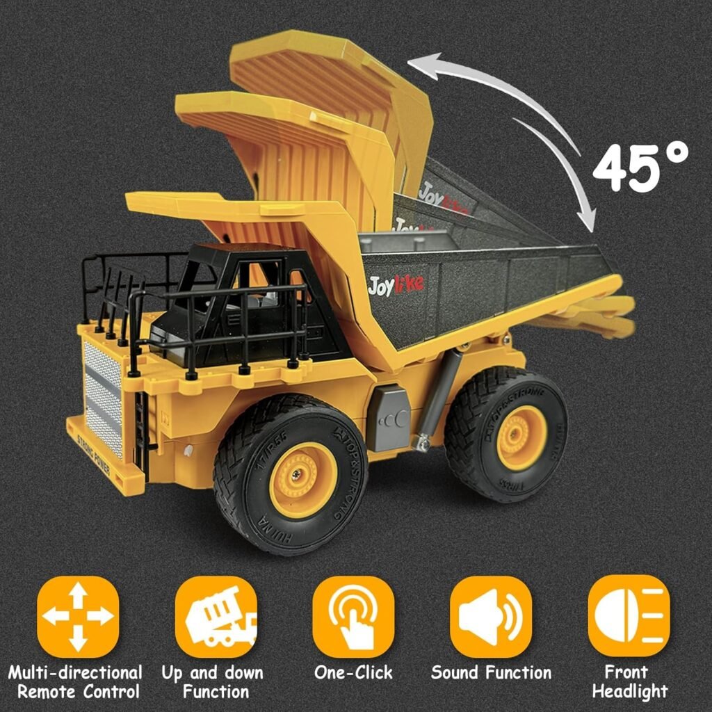 RC Excavator and Dump Truck Toy Set，2.4Ghz Metal Remote Control Construction Vehicle with LightSound, Best Christmas Toy for Boys 8+Year Old Kid